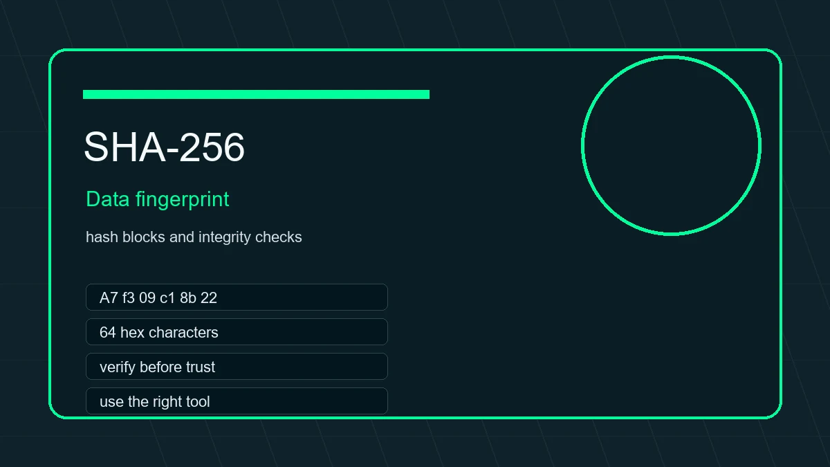 Illustration of SHA-256 as a digital fingerprint for data integrity